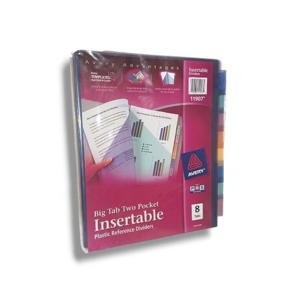 Avery 5 Packs Lot Big Tab Two Pocket Insertable 8 Tab Plastic Reference Dividers - Picture 3 of 11